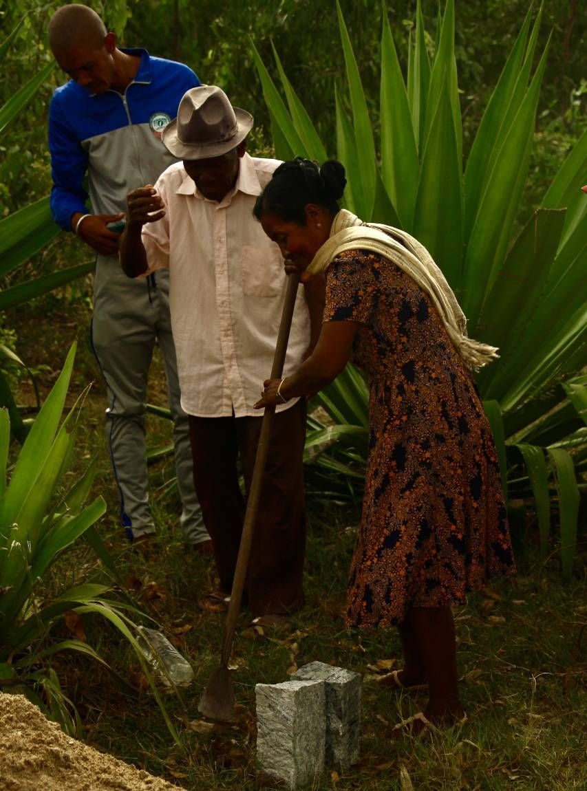 Burying a rock during ceremony