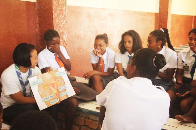 Girls socialising during Menstrual Health education