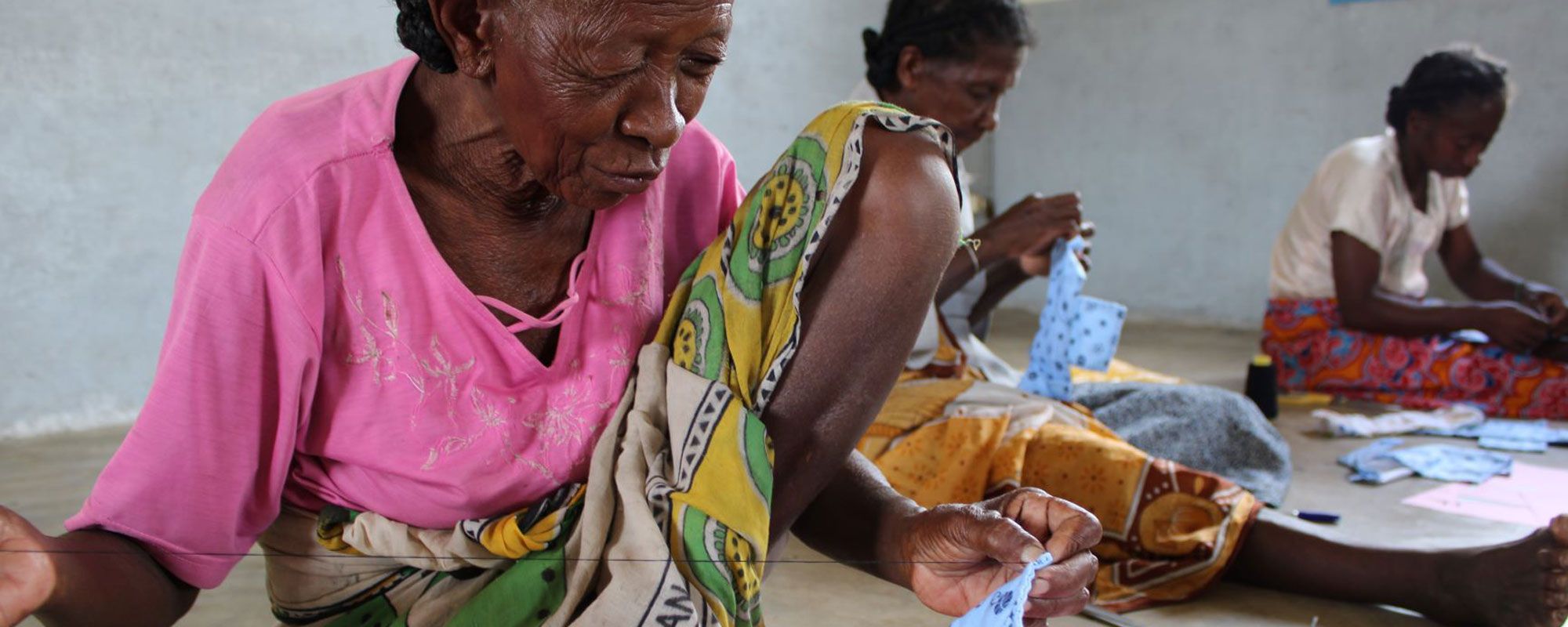 Sewing reusable menstrual hygiene pads in Sainte Luce, Madagascar