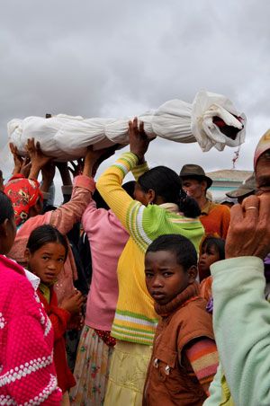 Famadihana reburial turning of the bones taking place in Madagascar