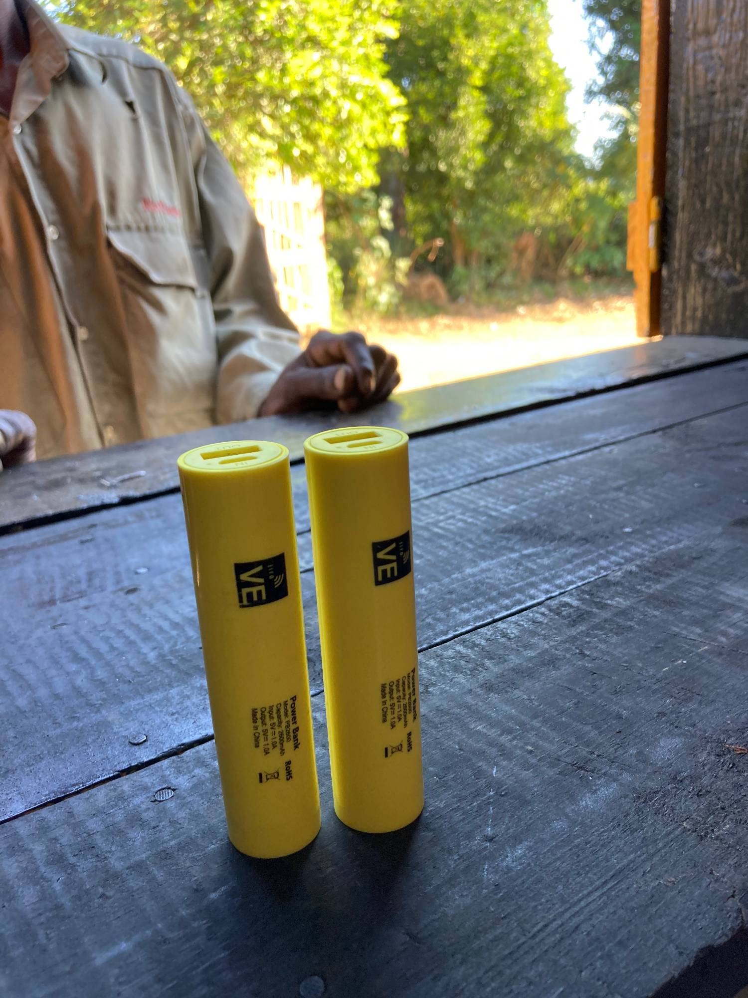 Portable batteries on a table