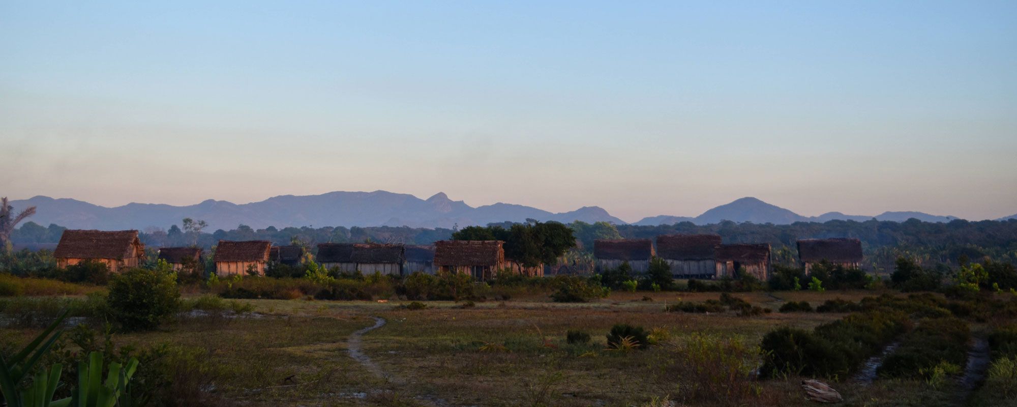 A village in southeast Madagascar at sunrise