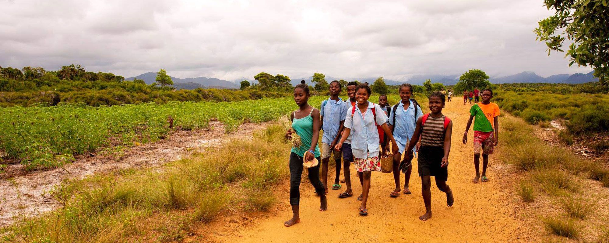 Girls walking to school in a rural area of southeast Madagascar