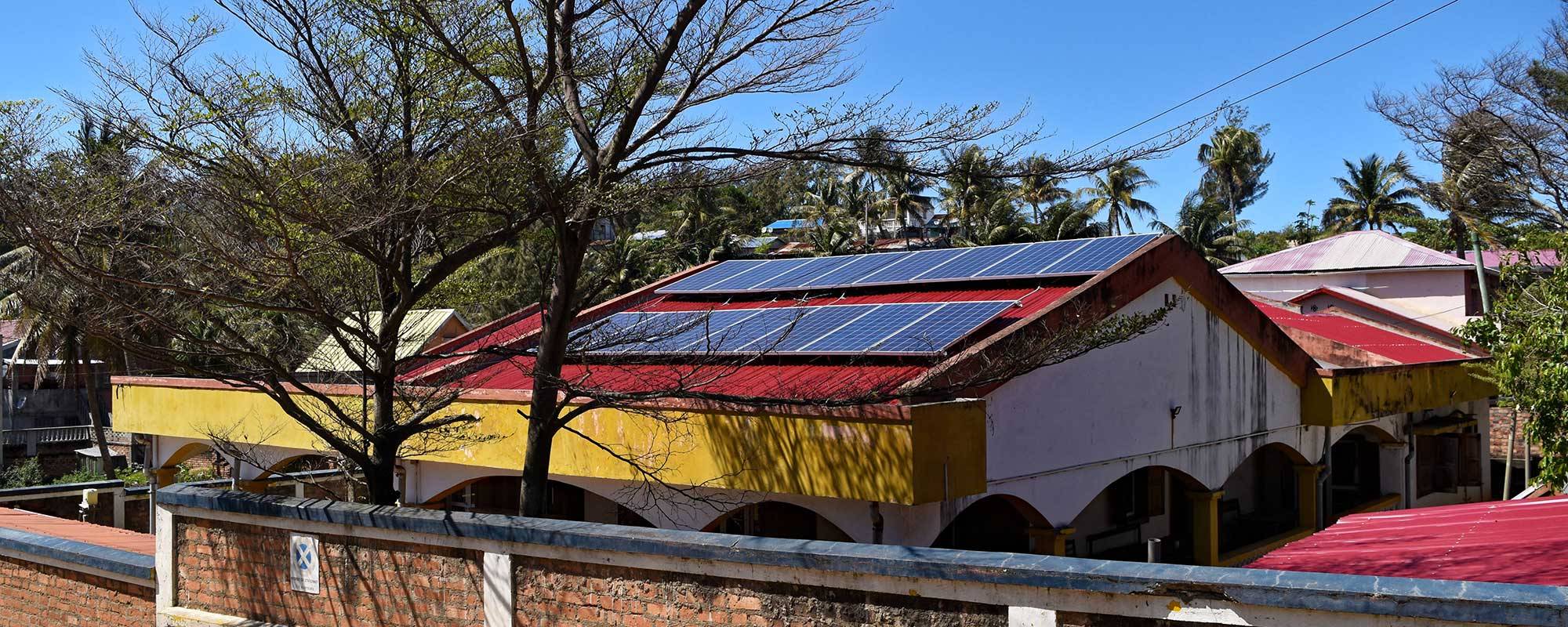 Solar panel array on roof of the SEED Madagascar office in Fort Dauphin