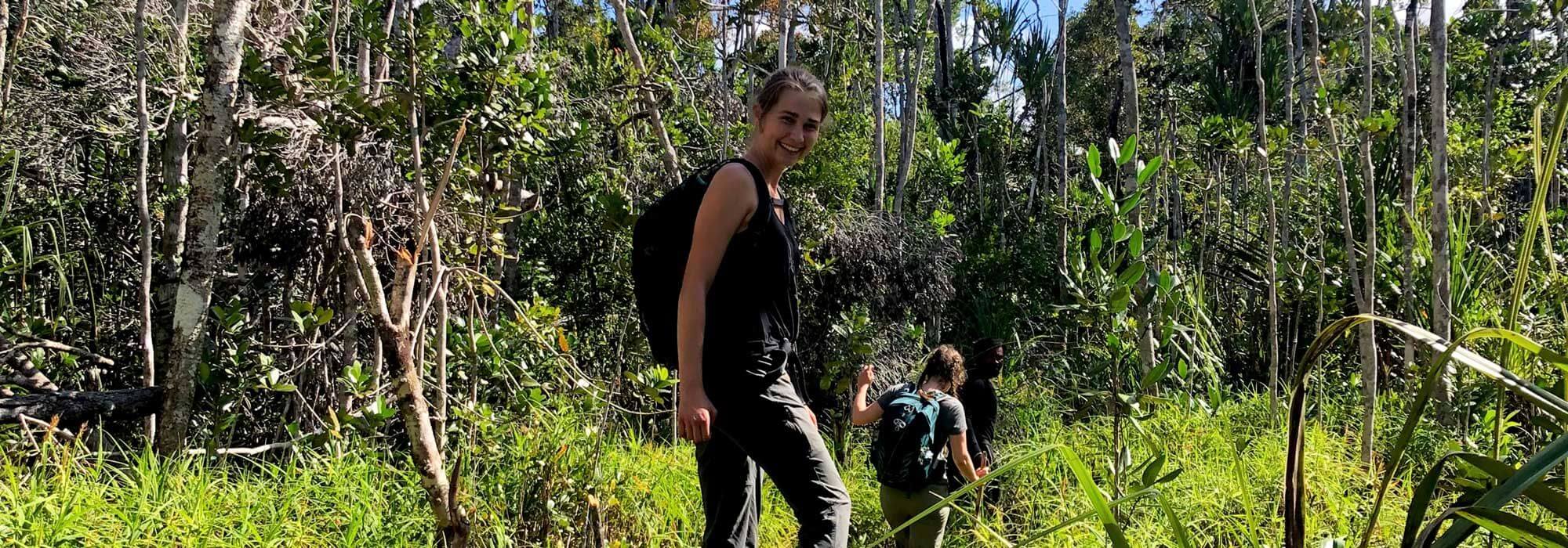 Morgan in the forest in Sainte Luce, Madagascar